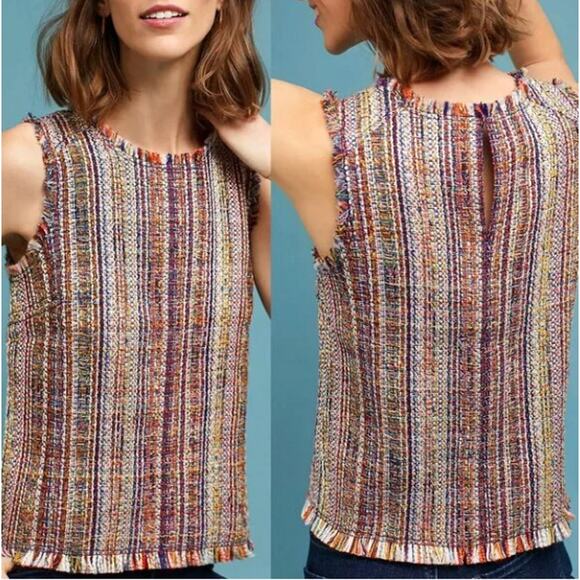 Anthropologie Maeve Marion Tweed Fringe Tank Top Small - Picture 1 of 9